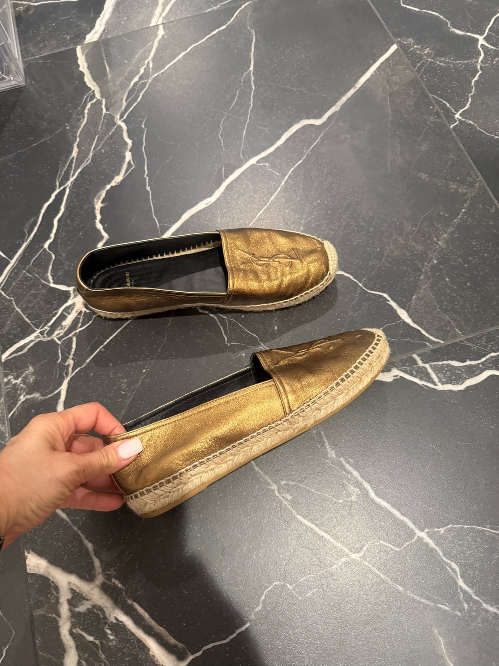 Yves Saint Laurent Metallic Gold Espadrille Loafers